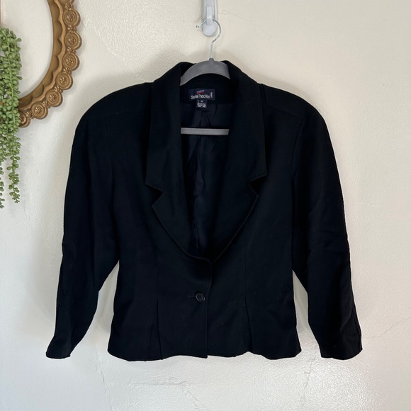 Vintage Daniel Hechter Cinched Waist Wool Black Blazer, 80s Jacket, Size 8 - Picture 5 of 8